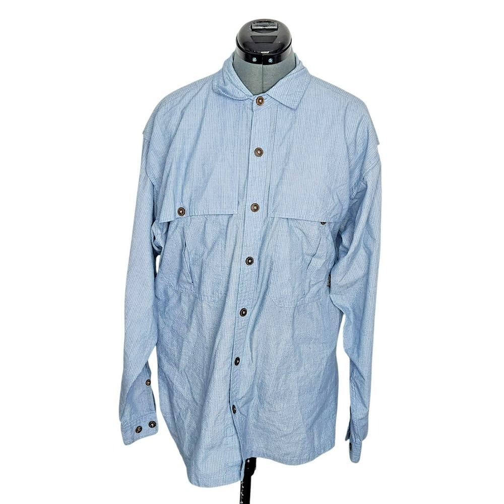 Patagonia Mens‎ Large Blue Micro Check Ventilated Long Sleeve Fishing Shirt